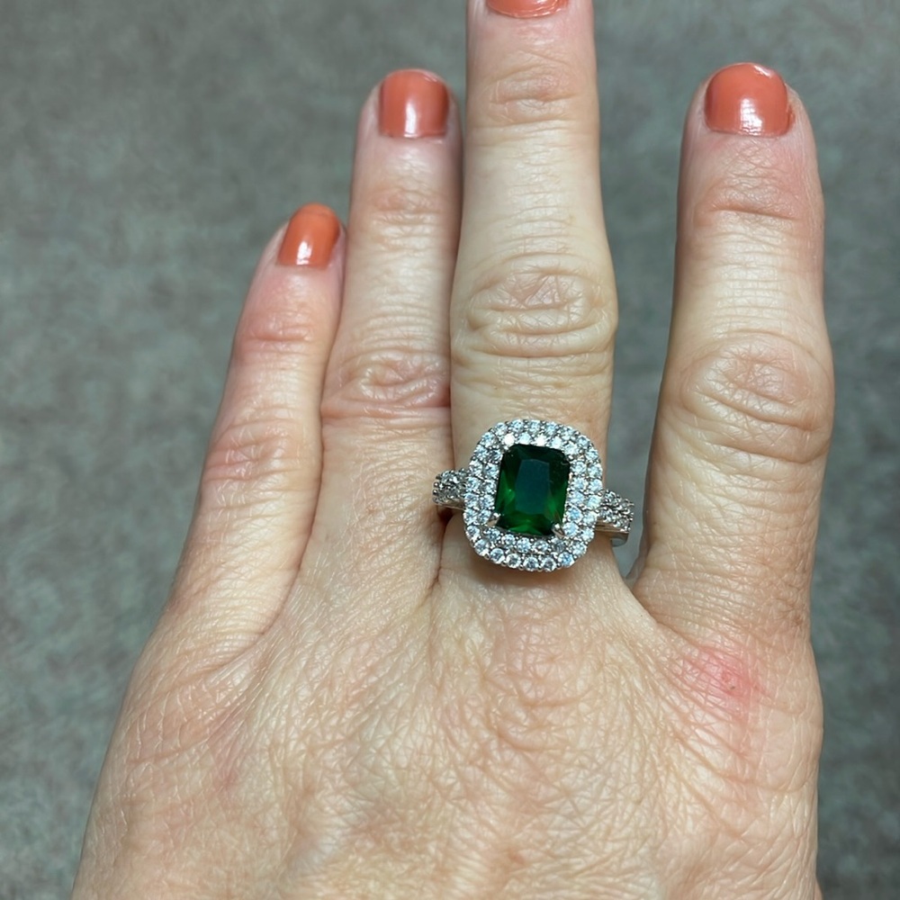 925 emerald diamond ring
